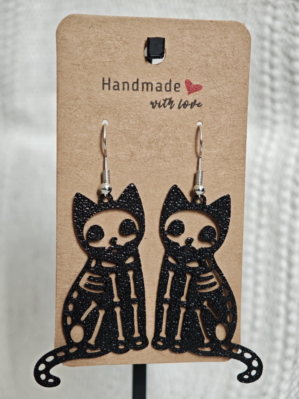 Black Cat Skeleton Dangle Earrings for Cats -